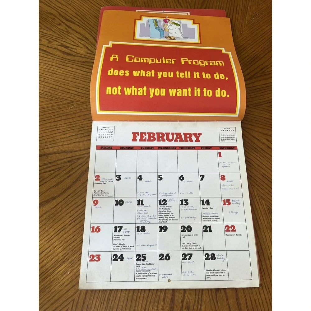 Vintage Murphy's Law Calendar 1980s Retro Humor Arthur Bloch Art 1980 Comedy